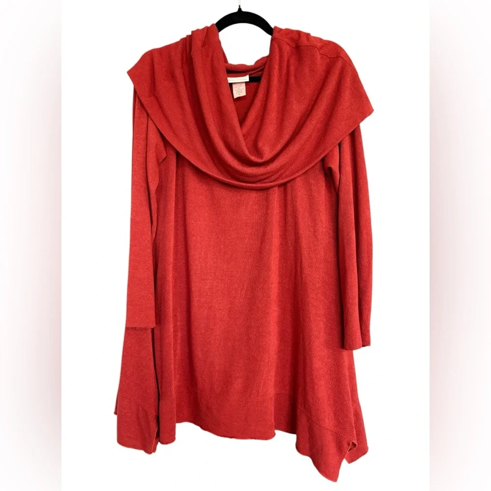 Soft Surroundings Cowl Neck Tunic Sweater Dark/Burnt Red XL Cozy Stretch Knit